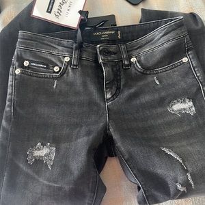 sale NWT Dolce Gabbana black Audrey Ripped Jeans with detail - tags on!